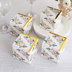 25 GOLD Square 3″ x 3″ Favor BOXES Floral Printed Candy Holders Events Supplies