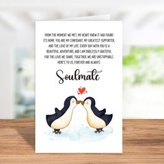 Romantic Penguin Valentines Day Card, Sweet Love Card To My Soulmate, Sentime…