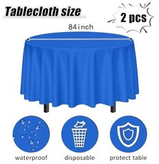84 x 84 Plastic Table Cover Waterproof 2 Pack Royal Blue Tablecloth Round