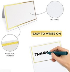 100 Pack Premium Place Cards with Gold Foil Border for Wedding Table Setting