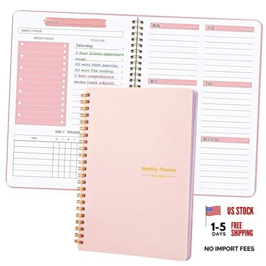 Undated Weekly Planner—A5—Personal Goals Journal—Light Pink—Non-Dated