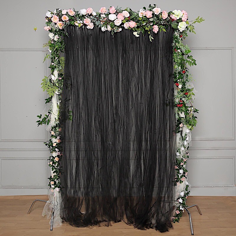 BLACK 5 ft x 10 ft Sheer Tulle Backdrop Curtain Panels Wedding Party Decorations