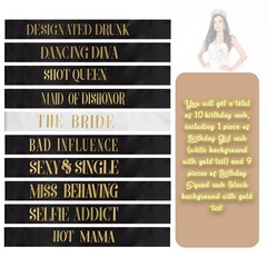 LEIFIDE 10 Pack Bride and Bridesmaid Sash Set Wedding Black, White
