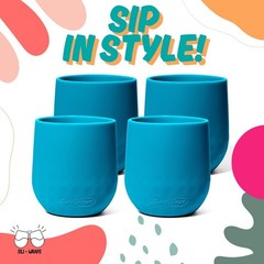 Unbreakable Silicone Wine Glasses – Set of 4 – BPA-Free, Swirls (Aqua) brights