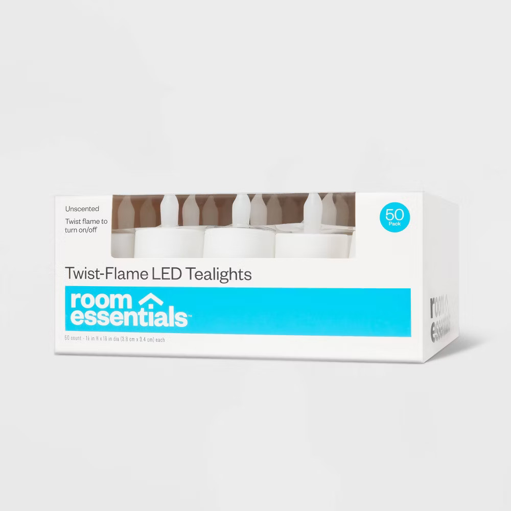 50ct Room Essentials Twist-Flame LED Flameless Flickering Tealight Candles White