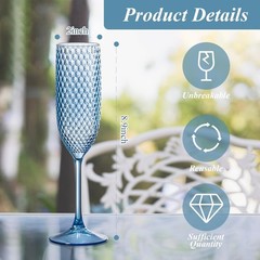 24 Pack Unbreakable Light Blue Champagne Flutes – Vintage Wedding Toasting Glass