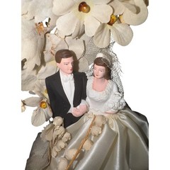 Vintage 1950s Wedding Cake Topper Bride Groom Dated 1/5/1952 Mid Century Decor