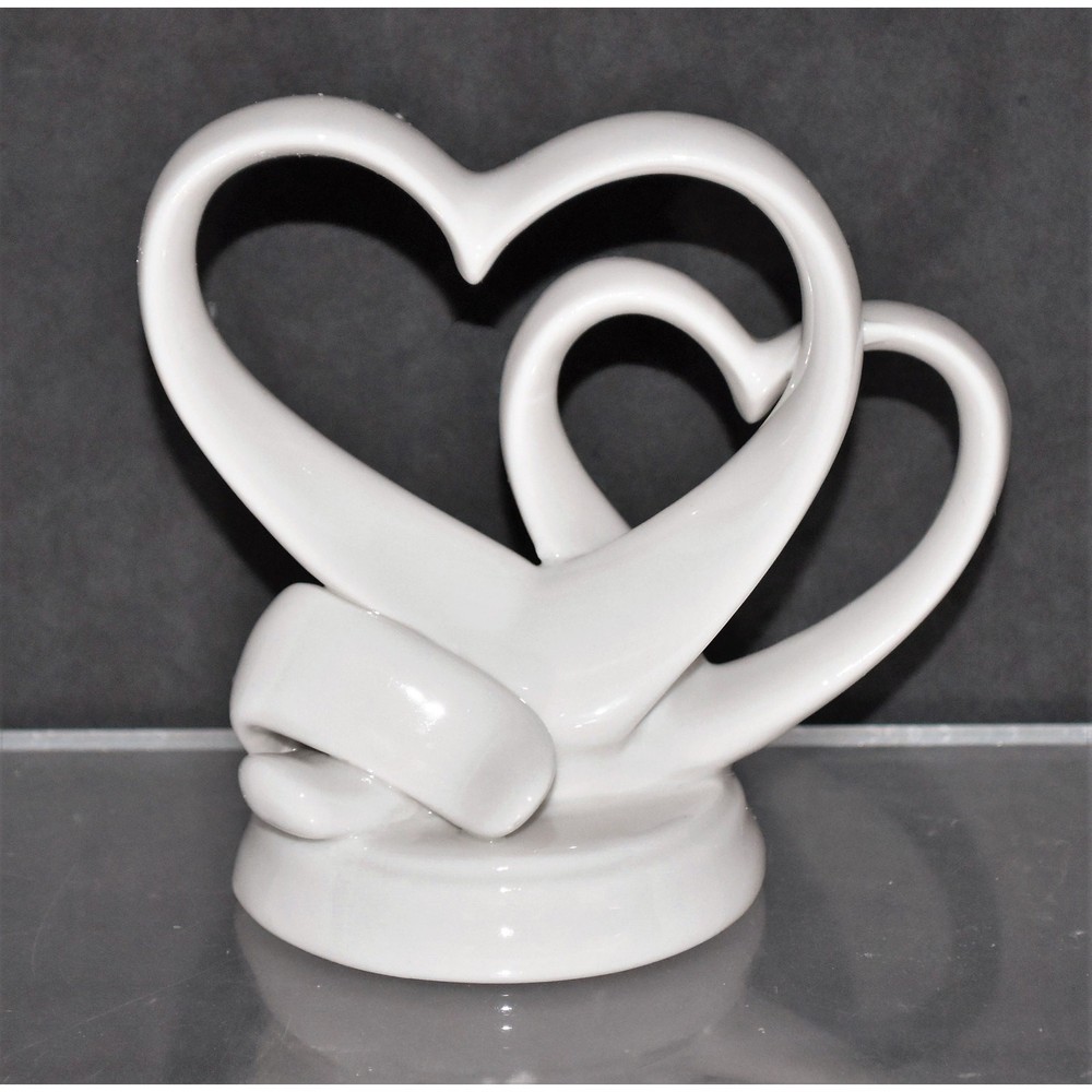 NIB White Porcelain Heart Cake Topper