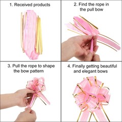 5pcs 4″ Large Pull Bow Metallic Pink Gift Wrapping Bows with Gold Edge