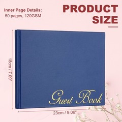 Elegant Guestbook, 9″x7″ PU Leather Wedding Guest Book, Blue