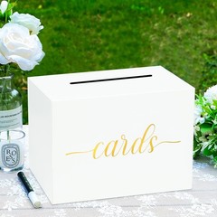 White Wedding Gift Card Box Holder Gold Foil Design Reception Money Envelope