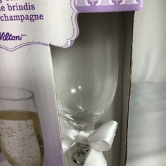 Wilton Toasting Glasses Silver Tone Hearts Flute Style 6 Ounces