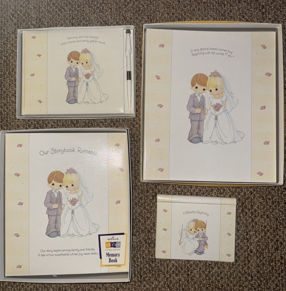4 Piece Hallmark Precious Moments Wedding Books Vintage Memory, Photo Guest Book