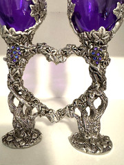 Pewter Toasting Flutes Wedding Champagne grape Heart Wine His and Hers Glass Set