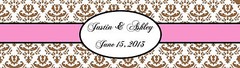 100 Brown Damask with Pink Wedding Anniversary Baby Shower Water Bottle Labels