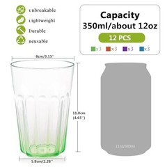 Unbreakable Plastic Drinking Glasses Set of 12, BPA-Free Reusable Multicolor