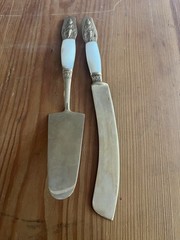 Pair Of Brass Bone vintage Ceremonial Buddha Cake Knife, And Cake Server