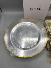 180pcs Tablesetting Clear Plastic Plates with Gold Trim Setting for 30 Guests