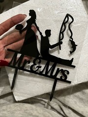 4 Styles Funny Fishing Hunting Wedding Cake Topper Decoration Groom & Bride