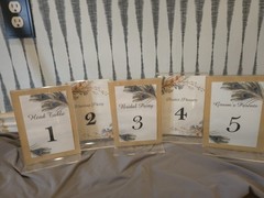 Wedding Table Number Signs Set of 12 Peacock Feather Reception Decor w/Stands