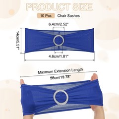 10 Pack Chair Sashes, Stretch Chair Cover Band Bows Cover Band, Sapphire Blue