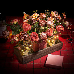 3 Pc Mason Jar Centerpiece Set w/ Wood Tray LED Light Farmhouse Table Decor Oran