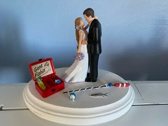 Cake Topper Wedding Bridal Bride Groom Going Gone Fishing Tackle Box Theme