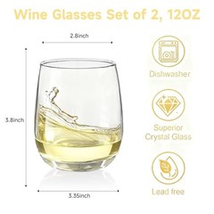 Stemless Wine Glasses, Red Wine Glasses Set of Glasses 1oz, Smooth Rim Wine 2