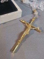 Vintage WEDDING LASSO~GLASS & ACRYLIC BEADS GOLD CROSS LAZO DE BODA~Religious