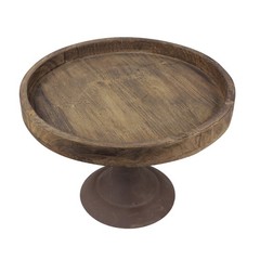 Stonebriar Rustic Worn Natural Wood and Metal Pedestal Tray, 11.8″, Brown