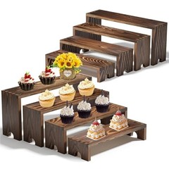 2 Set Stackable Wooden Cupcake Stand Tiered Riser Display 2Pack Dark Brown