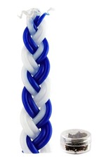 Shalhevet 12 Havdalah Sets Of Braided Blue And White Candles A Small Container