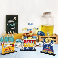 Father’s Day Wooden Centerpiece Decoration – 3Pcs Best Dad Ever Table Decor Too