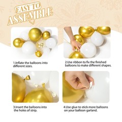 132pcs White and Gold 18 inch, 12 10 5 White, Metallic