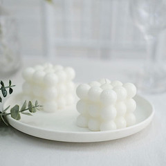 2 White Unscented Paraffin Wax Candles Bubble Cube Wedding Centerpieces Party Ev