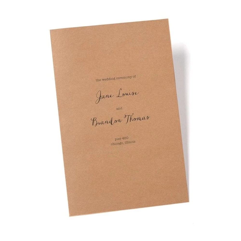 Kraft Bifold Wedding Programs Print At Home Brown with White Insert 8.5″ x 11″