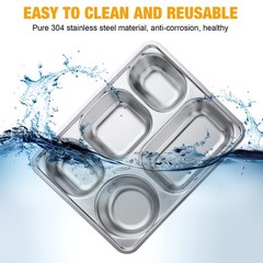 Foaincore 8 Pack 304 Stainless Steel Divided Plates Rectangular Portion Control