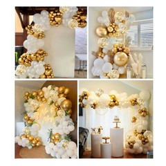 132pcs White and Gold 18 inch, 12 10 5 White, Metallic
