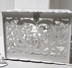 Rustic Mr & Mrs. Wedding Money Box Holder, Lock Slot, Lock & Key, Card Sign, New