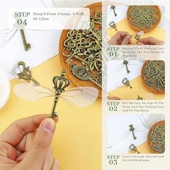 46 PCS Vintage Skeleton Keys Flying Keys Charms with 50 Pairs Dragonfly Wings