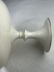 Lenox Cream Compote 24K Gold Beaded Trim 6” Pedestal Cookie Server 8.5” diam