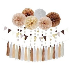 Boho Baby-Shower White-Brown Champagne Party-Decorations Brown White Champagne