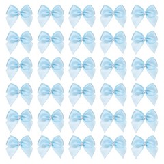 100 Pcs Mini Blue Ribbon Bows with Pearl 1″ Ribbon Flowers Appliques