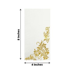 50 White Disposable Paper Napkins with Gold Baroque 16″, and