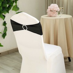 10 Black Metallic Spandex Chair Sashes with Silver Buckles Wedding Decorations