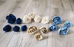 16PC Dusty Blue Tan Navy Ivory Wedding Cake Flower Set White Sola Wood Decor
