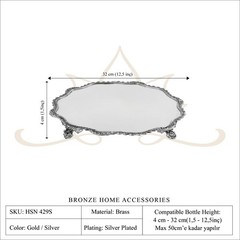 Silver-Plated Brass Decorative Tray with Ornate Border and Feet