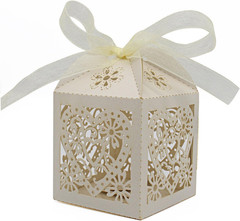 100 Pack Love Heart Laser Cut Wedding Favor Boxes with Ribbons for Candy Gifts
