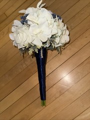 Lot Of 3 Sink Floral Bouquets Bride Groom Maid Of Honor Flower Girl Blue & White