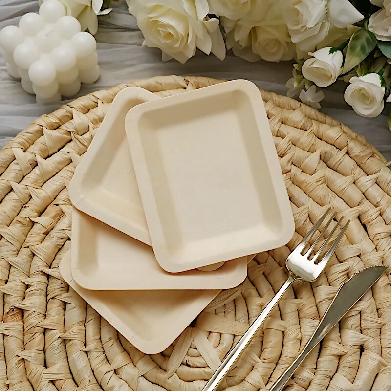 5″ x 4″ Natural Sustainable Bamboo Mini Rectangular Plates Disposable Tableware